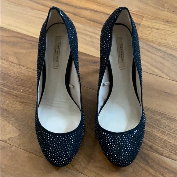 Zara Sparkly Wavy Black Heels - Picture 2 of 8
